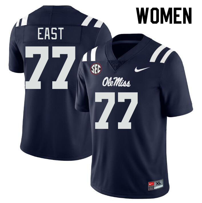Women #77 Cam East Ole Miss Rebels College Football Jerseyes Stitched Sale-Navy - Click Image to Close
